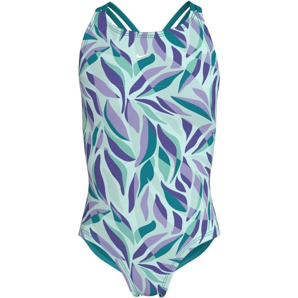 Nike Girls Leaf Print One Piece Bathing Suit / Blue